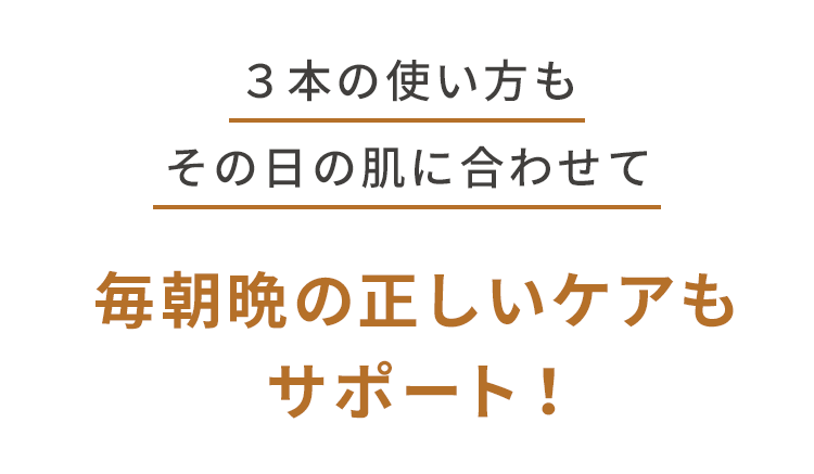 ３本の使い方もその日の肌に合わせて毎朝晩の正しいケアもサポート！