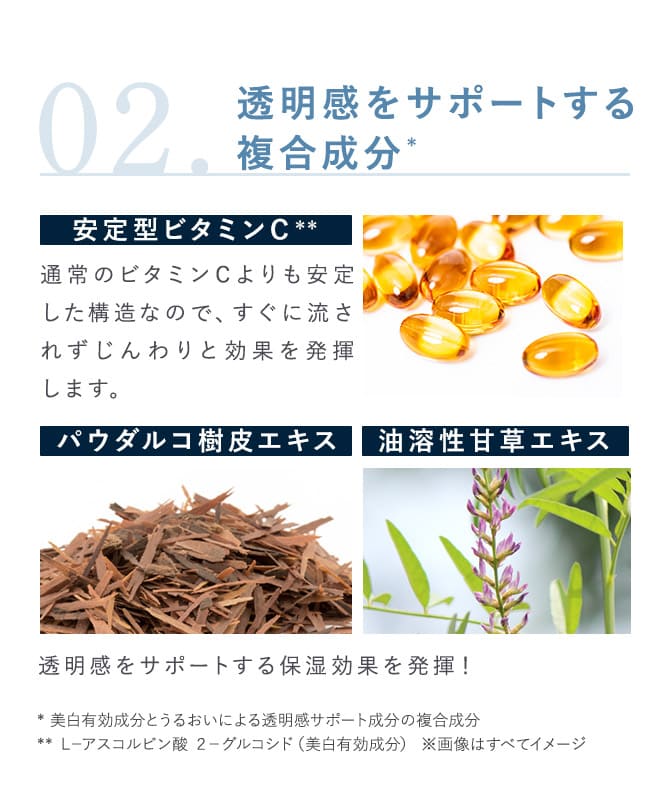 02.透明感をサポートする複合成分