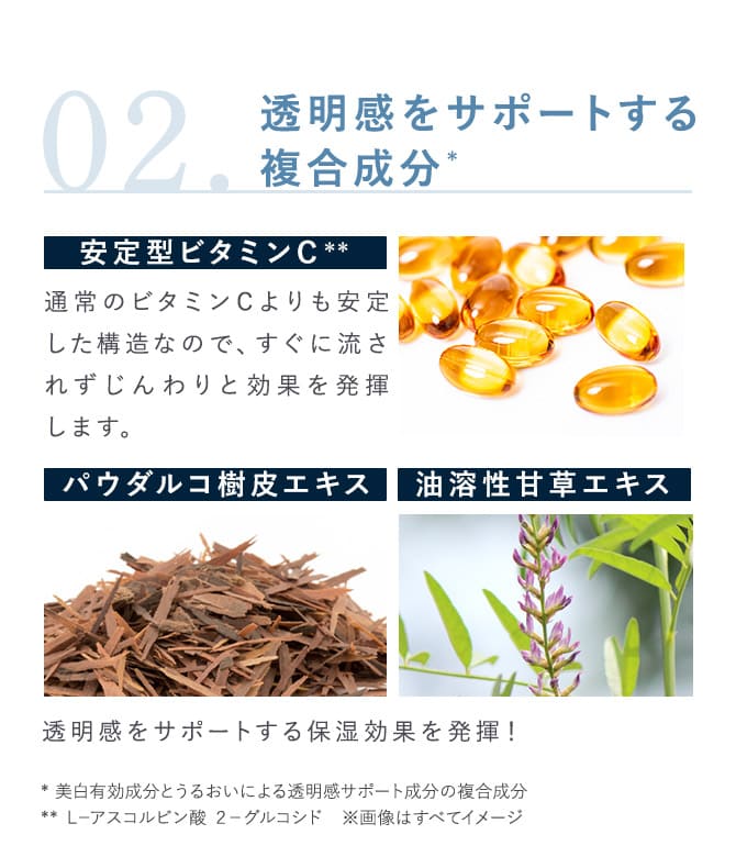 02.透明感をサポートする複合成分