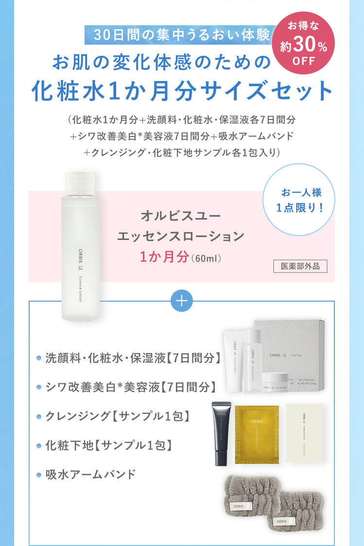 30日間の集中うるおい体験 お肌の変化体感のための 化粧水1か月分サイズセット