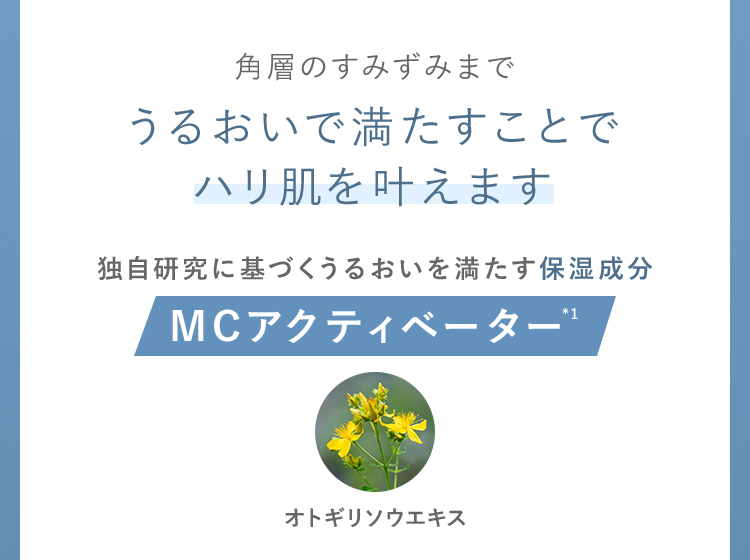 角層のすみずみまでうるおいで満たすことでハリ肌を叶えます 