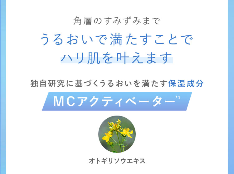 角層のすみずみまでうるおいで満たすことでハリ肌を叶えます 