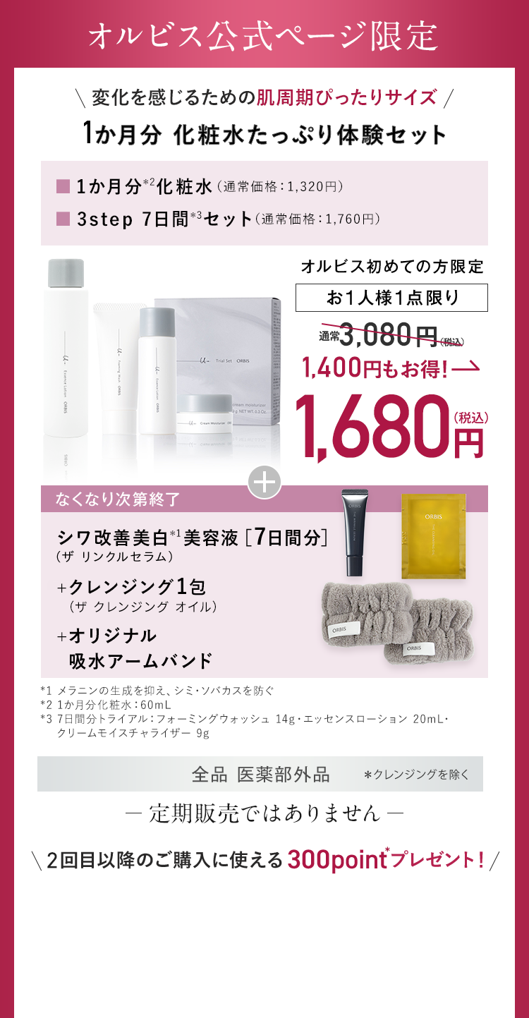 オルビス公式ページ限定 変化を感じるための肌周期ぴったりサイズ 1か月分 化粧水たっぷり体験セット
