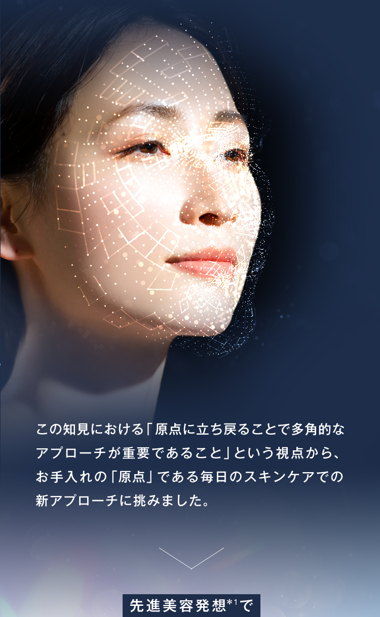 この知見における「原点に立ち戻ることで多角的なアプローチが重要であること」という視点から、お手入れの「原点」である毎日のスキンケアでの新アプローチに挑みました。 先進美容発想 *1で