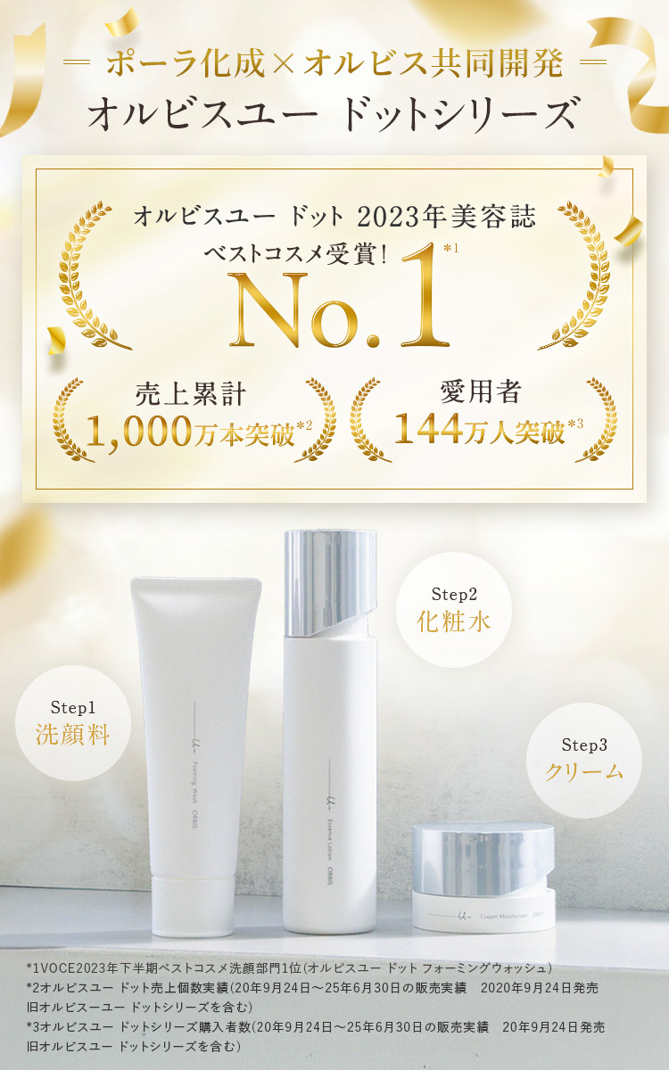 ポーラ化成×オルビス共同開発　オルビスユー　ドットシリーズ　ベストコスメ受賞！売上累計1,000万本突破　愛用者144万人突破