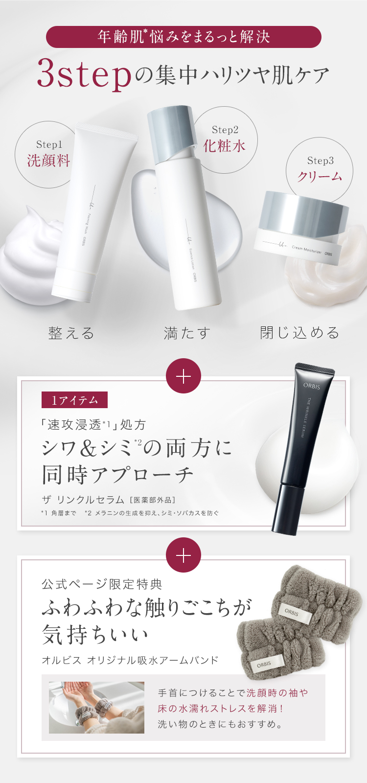 年齢肌の悩みをまるっと解決 3stepの集中ハリツヤ肌ケヤ