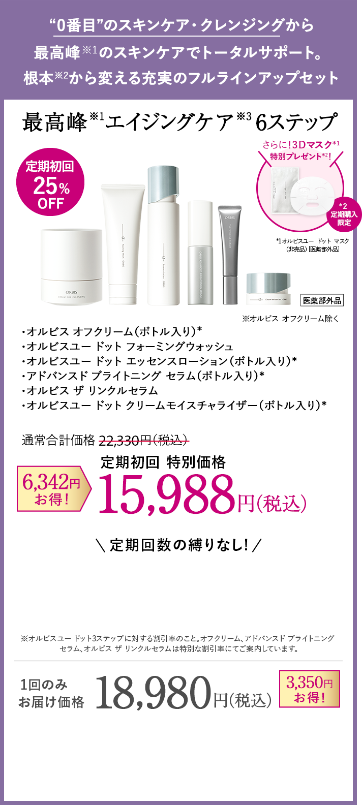 “0番目”のスキンケア・クレンジングから
最高峰のトータルサポート。根本から変える充実のフルラインアップセット 最高峰エイジングケア 6ステップ