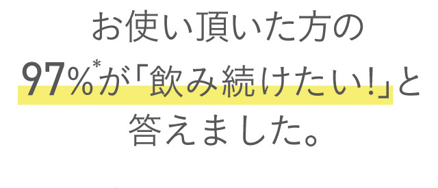 お使い頂いた方の97％*が「飲み続けたい！」と答えました。