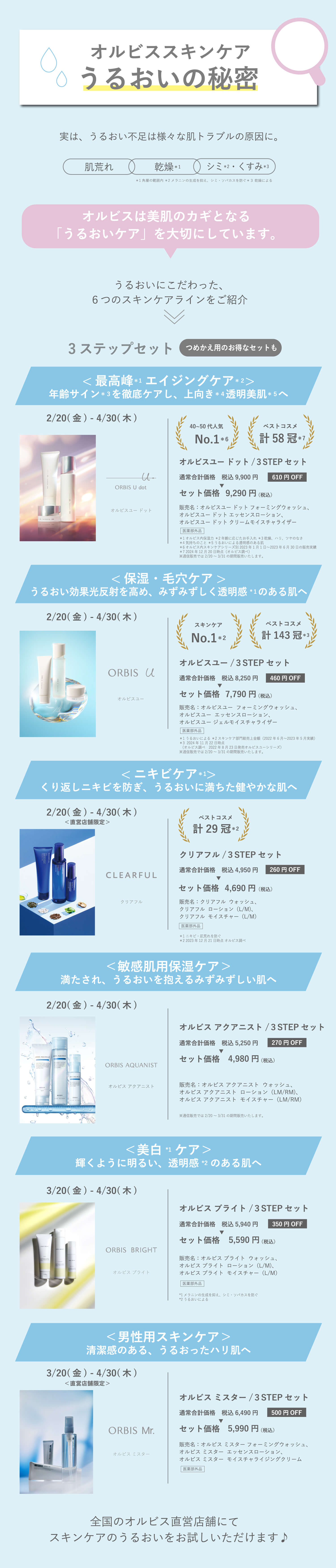 オルビススキンケアうるおいの秘密 うるおいにこだわった、６つのスキンケアラインをご紹介
